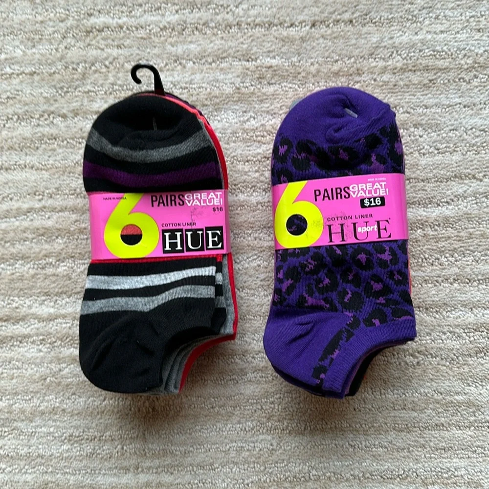 2 Sets of 6 Pairs Each of HUE Womens Cotton Sneaker Liner No Show Socks